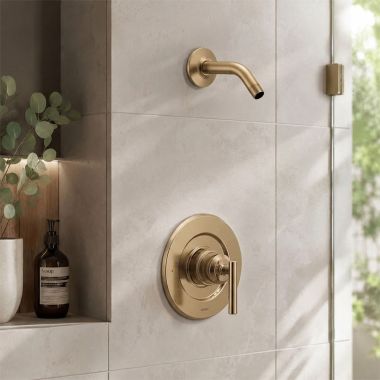 Click here to see Moen T2902NHBZG Moen Gibson Posi-Temp Single-Handle Shower Trim Kit, Less Showerhead, Lever Handle, Bronzed Gold - T2902NHBZG