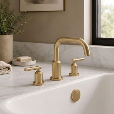 Click here to see Moen T961BZG Moen Gibson Two-Handle Roman Tub Faucet Trim, Angular Spout, Lever Handles, M-PACT, Bronzed Gold - T961BZG