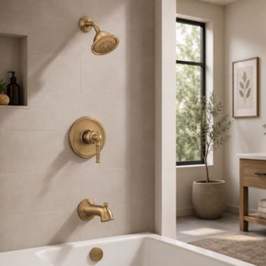 Click here to see Moen UT2183EPBZG Moen Dartmoor M-Core 2 Standard Single-Handle Tub/Shower Trim, One-Function, 1.75 GPM, Bronzed Gold - UT2183EPBZG