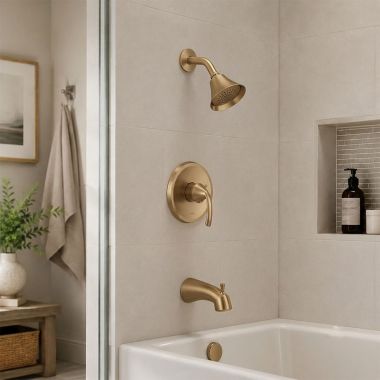 Click here to see Moen UT2743EPBZG Moen Glyde M-Core 2-Series Tub/Shower Faucet, 1.75 GPM, 1-Function, M-PACT, Eco-Performance, Bronzed Gold - UT2743EPBZG 