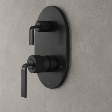 Click here to see Moen UTS2511BL Moen Cambium M-CORE 3 Two-Handle Transfer Valve Trim, M-PACT, Lever Handle, ADA, Matte Black - UTS2511BL