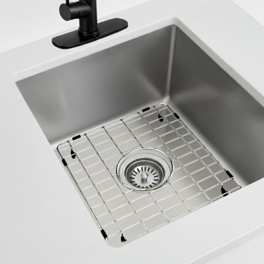 Click here to see Moen GSA57 Moen 15” 18 Gauge Stainless Steel Sink Grid, Rear Drain, Chrome - GSA57 