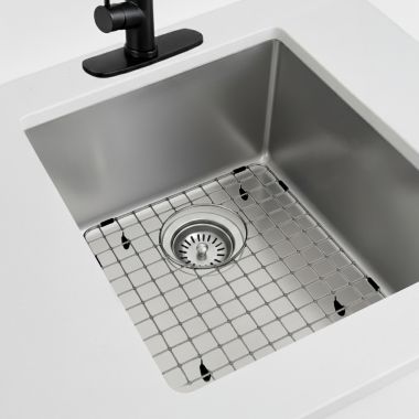 Click here to see Moen GSA55B Moen 15” 18 Gauge Stainless Steel Sink Grid, Rear Drain, Chrome - GSA55B  