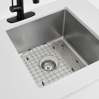 Click here to see Moen GSA54 Moen 15” 18 Gauge Stainless Steel Sink Grid, Rear Drain, Chrome - GSA54