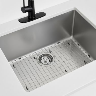 Click here to see Moen GSA50B Moen 25” 18 Gauge Stainless Steel Sink Grid, Rear Drain,Chrome - GSA50B