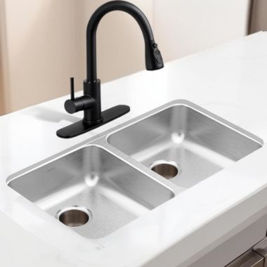 Click here to see Moen GS20265B Moen 32” Undermount Double Bowl Sink with SoundSHIELD, Wear-Resistant ADA, Stainless Steel - GS20265B