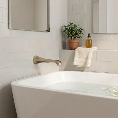 Click here to see Moen TFS990NL Moen Flara 10” Wall-Mount Non-Diverter Tub Filler Spout, Polished Nickel - TFS990NL