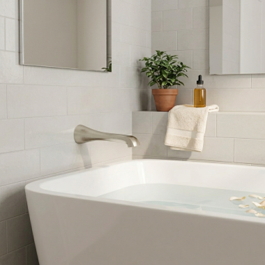 Click here to see Moen TFS990BN Moen Flara 10” Wall-Mount Non-Diverter Tub Filler Spout, Brushed Nickel - TFS990BN