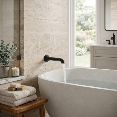 Click here to see Moen TF3858BL Moen Dartmoor 10” Wall-Mount Non-Diverter Tub Filler Spout, Matte Black - TF3858BL