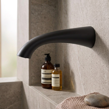 Click here to see Moen TF195386BL Moen Glyde 10” Ultra Thin Non-Diverter Tub Filler Spout, Matte Black - TF195386BL