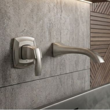 Click here to see Moen WT691BN Moen Voss Non-Diverter Wall-Mount Single-Handle Tub Filler, ADA, 8 GPM, Brushed Nickel - WT691BN