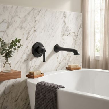 Click here to see Moen WT681BL Moen Dartmoor Single-Handle Wall-Mount Tub Filler with Ultrathin Spout, Lever Handle, ADA, 8 GPM, Matte Black - WT681BL