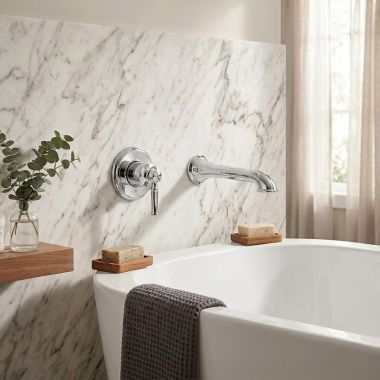 Click here to see Moen WT681 Moen Dartmoor Single-Handle Wall-Mount Tub Filler with Ultrathin Spout, Lever Handle, ADA, 8 GPM, Chrome -  WT681