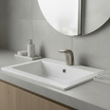 Click here to see Moen 8554ACBN Moen M-Power Electronic Transitional Hands-Free Sensor Lavatory Faucet with AC Adapter, 0.5 GPM, Mixing, Brushed Nickel - 8554ACBN