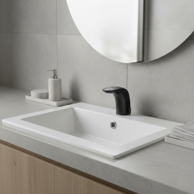 Click here to see Moen 8554ACBL Moen M-Power Electronic Transitional Hands-Free Sensor Lavatory Faucet with AC Adapter, 0.5 GPM, Mixing, Matte Black - 8554ACBL