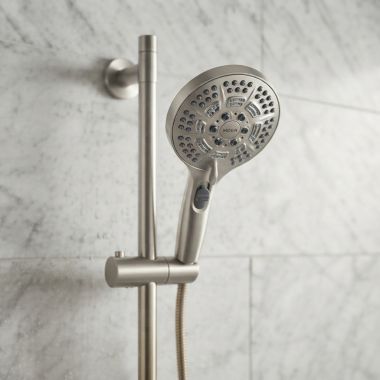 Click here to see Moen 198021BN Moen Five-Function Handheld Shower, 2.5 GPM, Brushed Nickel - 198021BN