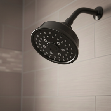 Click here to see Moen 3638BL Moen Four-Function ShowerHead, Round, 2.5 GPM, Matte Black - 3638BL