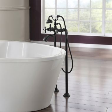 Click here to see Moen S22105BL Moen Weymouth Two-Handle Dual-Mount Tub Filler Trim with 1.75 GPM One-Function Hand Shower, Cross Handles, Matte Black - S22105BL