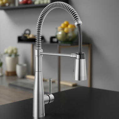 Click here to see Delta 9613-AR-DST Delta Essa Single-Handle Pull-Down Spring Kitchen Faucet, 1.8 GPM, Arctic Stainless - 9613-AR-DST