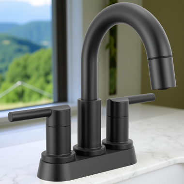 Click here to see Delta 25749LF-BLPD Delta Nicoli Two Handle Centerset Pull-Down Bathroom Faucet, 1.2 GPM, Matte Black - 25749LF-BLPD