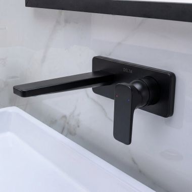 Click here to see Delta T31444-BLWL Delta  Korby Single Handle Wall Mount Lavatory Faucet, Lever Handle, Matte Black - T31444-BLWL