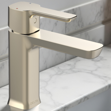 Click here to see Delta 33925-PNLPU Delta Kami Single-Handle Bathroom Faucet, Less Pop-Up, Polished Nickel - 33925-PNLPU