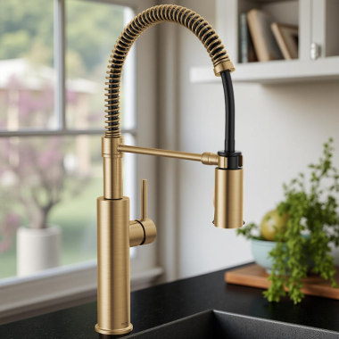 Click here to see Delta 18803-CZ-DST Delta Antoni Single-Handle Pull-Down Spring Kitchen Faucet, 1.8 GPM, Champagne Bronze - 18803-CZ-DST