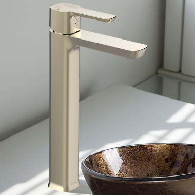 Click here to see Delta 33925-P-PN Delta Kami Single-Handle Bathroom Faucet w/ Riser, Polished Nickel - 33925-P-PN