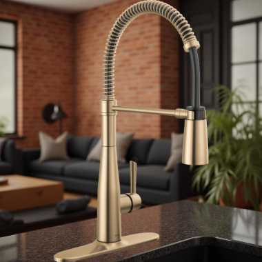 Click here to see Delta 9613-CZ-DST Delta Essa Single-Handle Pull-Down Spring Kitchen Faucet, 1.8 GPM, Champagne Bronze - 9613-CZ-DST