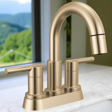Click here to see Delta 25749LF-CZPD Delta Nicoli Two Handle Centerset Pull-Down Bathroom Faucet, 1.2 GPM, Champagne Bronze - 25749LF-CZPD