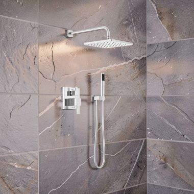 Click here to see  T342701 Delta Modern 10” Square Single Function Raincan Shower Faucet with Hand Shower, ADA, WaterSense, 1.75 GPM, Chrome - T342701