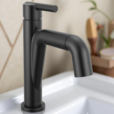 Click here to see Delta 15849LF-BLPD Delta Nicoli Single-Handle Pull-Down Bathroom Sink Faucet, 1.2 GPM, Matte Black - 15849LF-BLPD