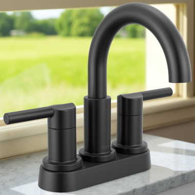 Click here to see Delta 25749LF-BL Delta Nicoli Two Handle Centerset Bathroom Faucet, 1.2 GPM, Matte Black - 25749LF-BL