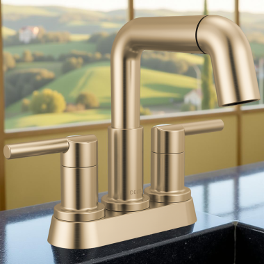 Click here to see Delta 25849LF-CZPD Delta Nicoli Two Handle Centerset Pull-Down Bathroom Faucet, 1.2 GPM, Champagne Bronze - 25849LF-CZPD
