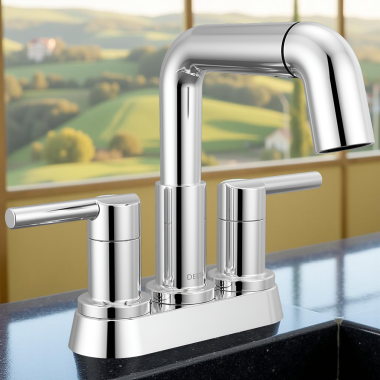 Click here to see Delta 25849LF-PD Delta Nicoli Two Handle Centerset Pull-Down Bathroom Faucet, 1.2 GPM, Chrome - 25849LF-PD
