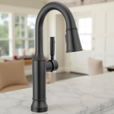 Click here to see Delta 9984TL-BL-DST Delta Renaldi Touch2O Single-Handle Pull-Down Bar/Prep Faucet, 1.8 GPM, Matte Black - 9984TL-BL-DST