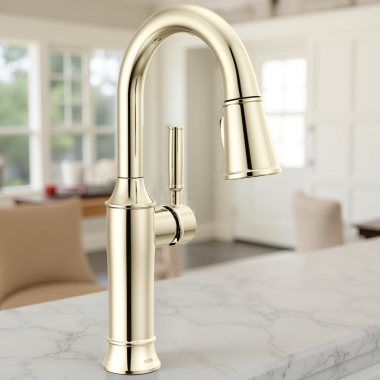 Click here to see Delta 9984-PN-PR-DST Delta Renaldi Single-Handle Pull-Down Bar/Prep Faucet, 1.8 GPM, Lumicoat Polished Nickel - 9984-PN-PR-DST