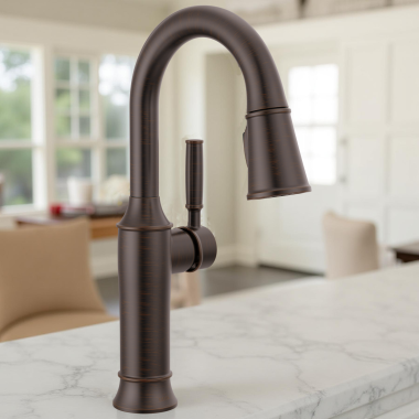 Click here to see Delta 9984-RB-DST Delta Renaldi Single-Handle Pull-Down Bar/Prep Faucet, 1.8 GPM, Venetian Bronze - 9984-RB-DST