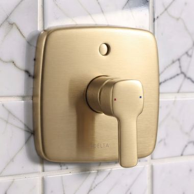 Click here to see Delta T853339-CZ Delta Kami In-Wall Valve Trim with Push Button Diverter, Lever Handle, Champagne Bronze - T853339-CZ