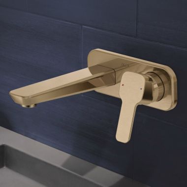 Click here to see Delta T31339-CZWL Delta Kami Single Handle Wall-Mount Bathroom Faucet Trim with Swivel Aerator, Champagne Bronze - T31339-CZWL