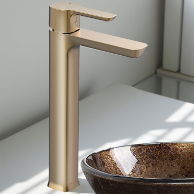 Click here to see Delta 33925-P-CZ Delta Kami Single-Handle Bathroom Faucet w/ Riser, Champagne Bronze - 33925-P-CZ