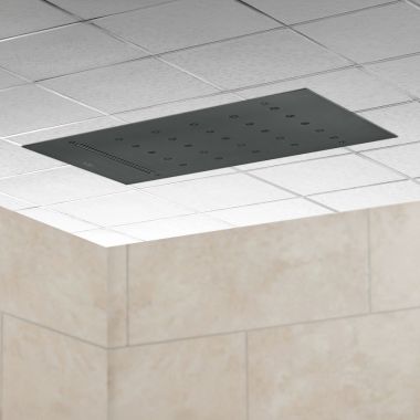 Click here to see Delta ISH1115-BL Delta MagnaFlow Bud Multi Function Rectangular Shower Head with H2Okinetic and Cascade Flow, Matte Black - ISH1115-BL