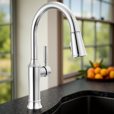 Click here to see Delta 9184TL-PR-DST Delta Renaldi Touch2O Single-Handle Pull-Down Kitchen Faucet, 1.8 GPM, Lumicoat Chrome - 9184TL-PR-DST