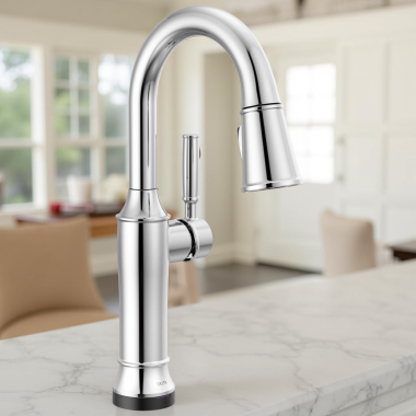 Click here to see Delta 9984TL-PR-DST Delta Renaldi Touch2O Single-Handle Pull-Down Bar/Prep Faucet, 1.8 GPM, Lumicoat Chrome - 9984TL-PR-DST