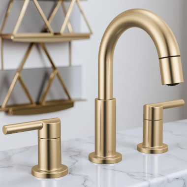 Click here to see Delta 35749LF-CZPD Delta Nicoli Two Handle Widespread Pull-Down Bathroom Faucet, 1.2 GPM, Champagne Bronze - 35749LF-CZPD