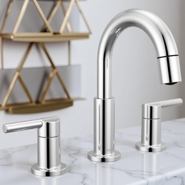 Click here to see Delta 35749LF-PD Delta Nicoli Two Handle Widespread Pull-Down Bathroom Faucet, 1.2 GPM, Chrome - 35749LF-PD