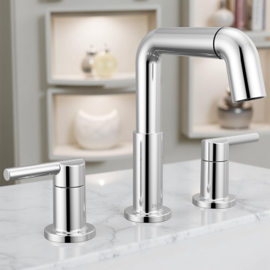 Click here to see Delta 35849LF-PD Delta Nicoli Two Handle Widespread Pull-Down Bathroom Faucet, 1.2 GPM, Chrome - 35849LF-PD