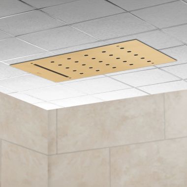 Click here to see Delta ISH1115-CZ Delta MagnaFlow Bud Multi Function Rectangular Shower Head with H2Okinetic and Cascade Flow, Champagne Bronze - ISH1115-CZ