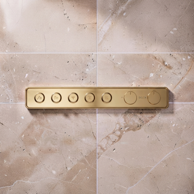 Click here to see Delta T87705-PG Delta MagnaChoice High Flow Push Button Thermostatic Valve Trim, 5 Outlet, Polished Gold - T87705-PG 