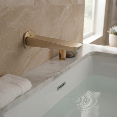Click here to see Delta ITS61339-CZ Delta Kami 7” Non-Diverter Tub Spout, Metal, Champagne Bronze - ITS61339-CZ